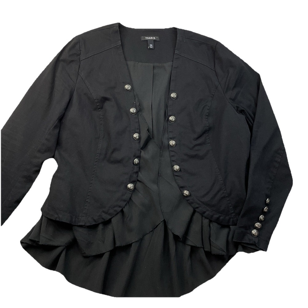 Torrid Jacket Women Sz 00 Military Style Open Front Peplum Ruffle Back Goth Chic